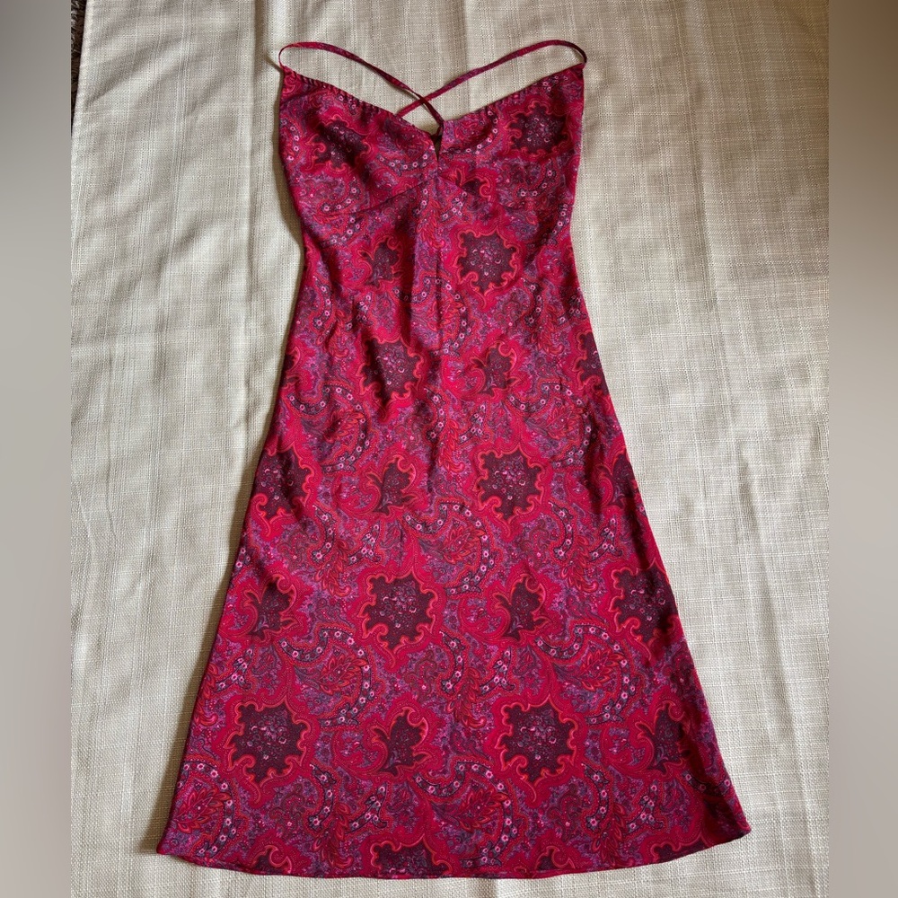 Express World Brand Y2K Magenta Paisley Floral Pink  Adjustable Slip Dress
